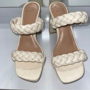 Beige open toe heels